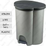 Pedálový odpadkové koše 2x17 + 1x6 L Plast Šedá   478 X 394 X 592   mm