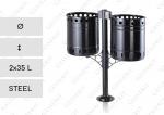 Kétkosaras, Elegáns Köztéri szemetes kuka, hulladékgyűjtő venkovní odpadkový koš Ocel Černá 2x35 L 01-1243